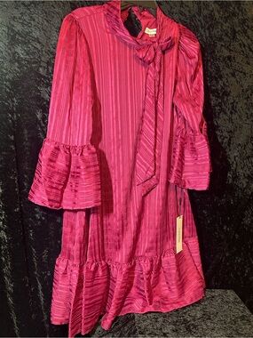 Calvin Klein Bright Fuchsia Bow-Accent Tiered Dress